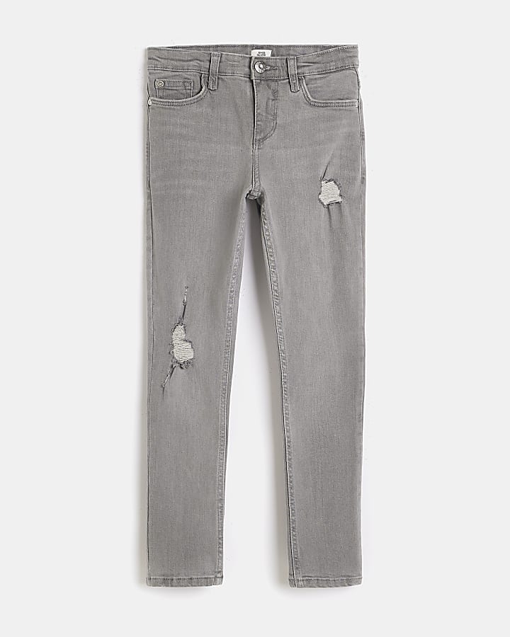 Girls Grey Denim Ripped Skinny Jeans
