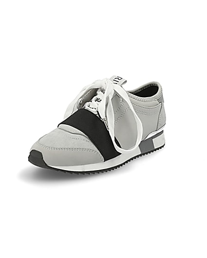 360 degree animation of product Girls grey elasticated lace-up trainers frame-0