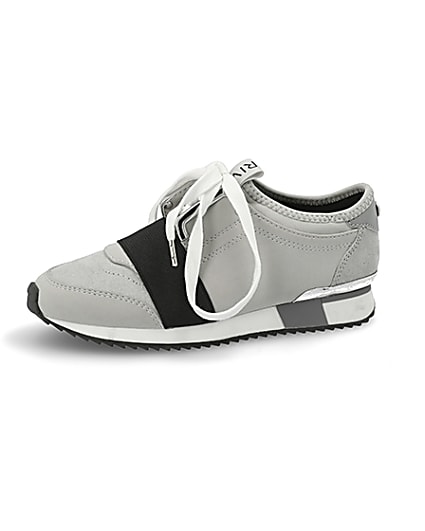 360 degree animation of product Girls grey elasticated lace-up trainers frame-2