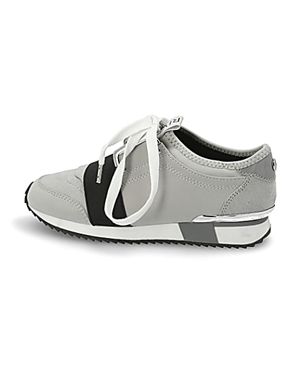 360 degree animation of product Girls grey elasticated lace-up trainers frame-4