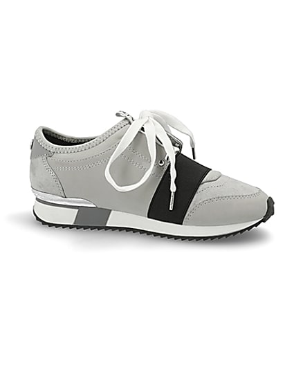 360 degree animation of product Girls grey elasticated lace-up trainers frame-16