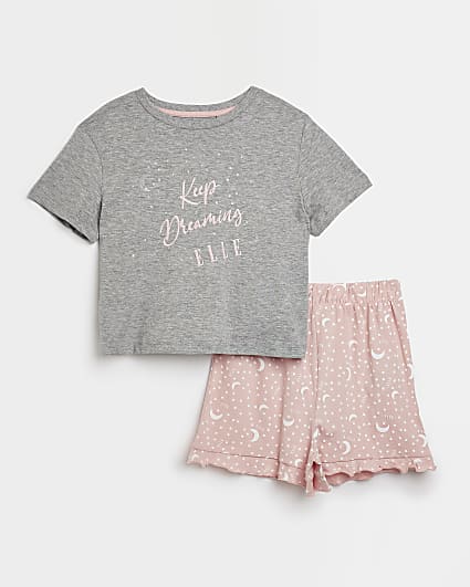 Girls Grey Elle Pyjama Shorts Set
