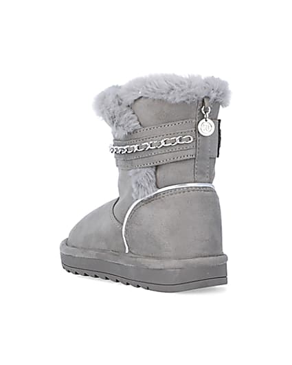 360 degree animation of product Girls Grey Faux Fur Chain Strap Boots frame-7