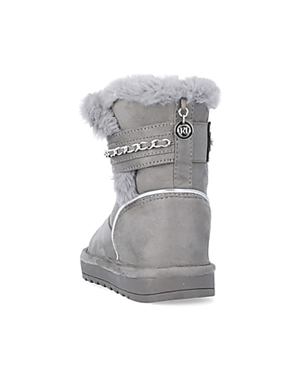 360 degree animation of product Girls Grey Faux Fur Chain Strap Boots frame-8