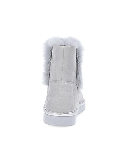 360 degree animation of product Girls grey faux fur lined chain boots frame-9