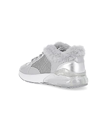 360 degree animation of product Girls grey faux fur RI monogram trainers frame-6