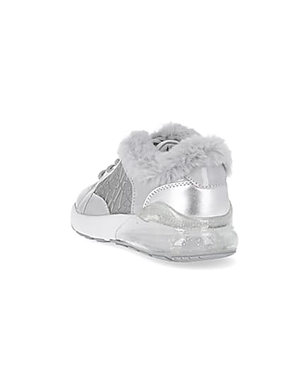 360 degree animation of product Girls grey faux fur RI monogram trainers frame-7