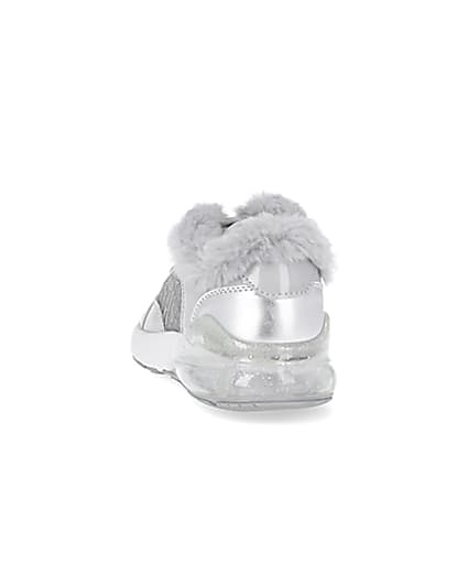 360 degree animation of product Girls grey faux fur RI monogram trainers frame-8