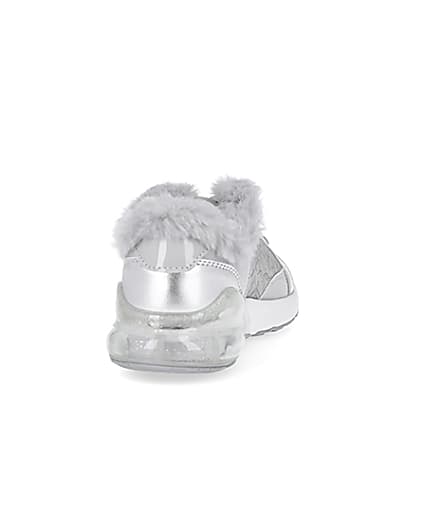 360 degree animation of product Girls grey faux fur RI monogram trainers frame-10