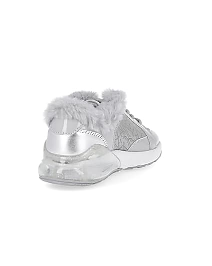 360 degree animation of product Girls grey faux fur RI monogram trainers frame-11