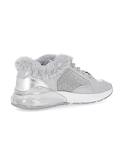360 degree animation of product Girls grey faux fur RI monogram trainers frame-13