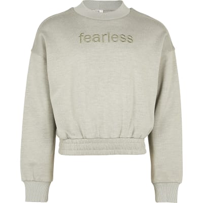 Girls grey 'Fearless' sweatshirt | River Island