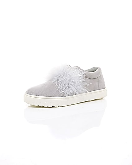 360 degree animation of product Girls grey feather slip on plimsolls frame-0