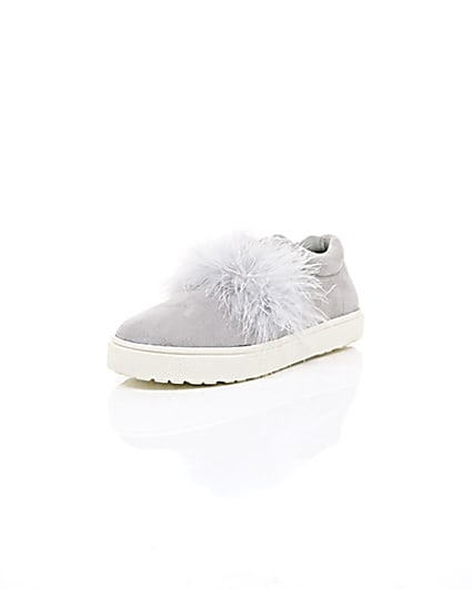 360 degree animation of product Girls grey feather slip on plimsolls frame-1