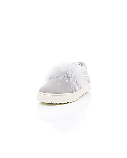 360 degree animation of product Girls grey feather slip on plimsolls frame-2