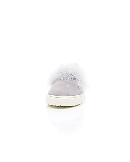 360 degree animation of product Girls grey feather slip on plimsolls frame-3