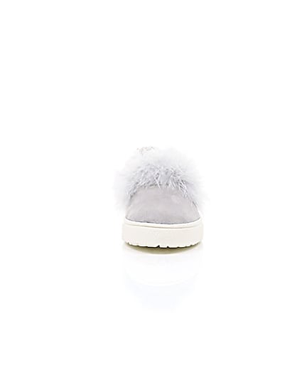 360 degree animation of product Girls grey feather slip on plimsolls frame-4