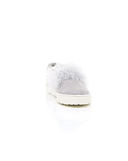 360 degree animation of product Girls grey feather slip on plimsolls frame-5