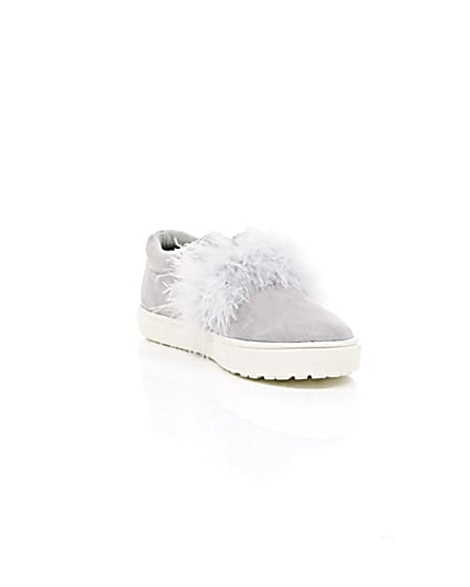360 degree animation of product Girls grey feather slip on plimsolls frame-6