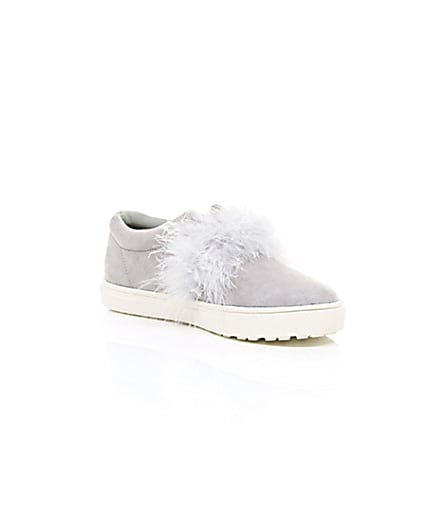 360 degree animation of product Girls grey feather slip on plimsolls frame-7