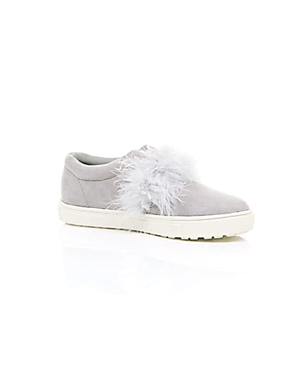 360 degree animation of product Girls grey feather slip on plimsolls frame-8