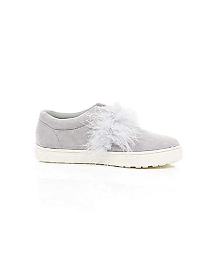360 degree animation of product Girls grey feather slip on plimsolls frame-9