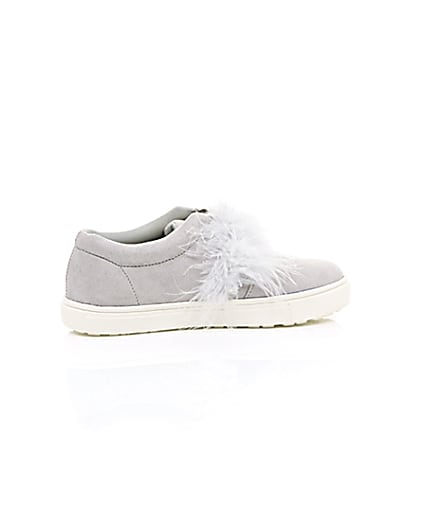 360 degree animation of product Girls grey feather slip on plimsolls frame-11
