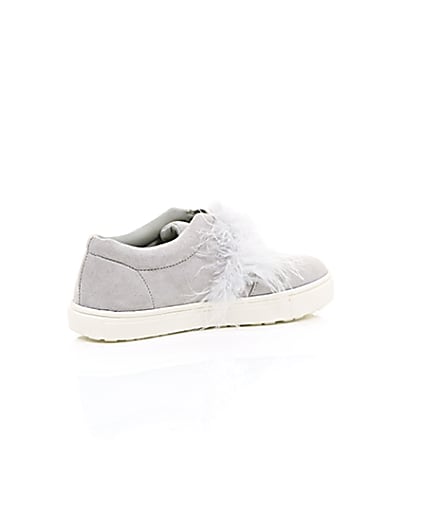 360 degree animation of product Girls grey feather slip on plimsolls frame-12