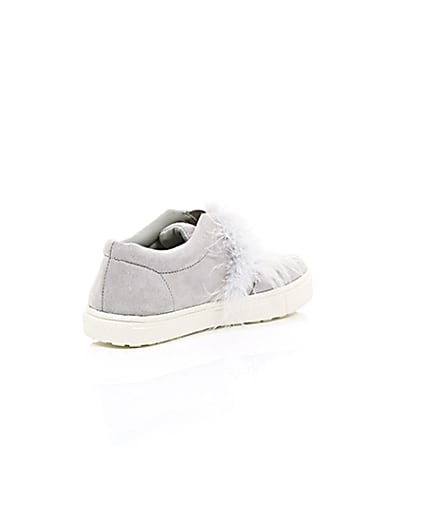 360 degree animation of product Girls grey feather slip on plimsolls frame-13