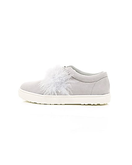 360 degree animation of product Girls grey feather slip on plimsolls frame-21