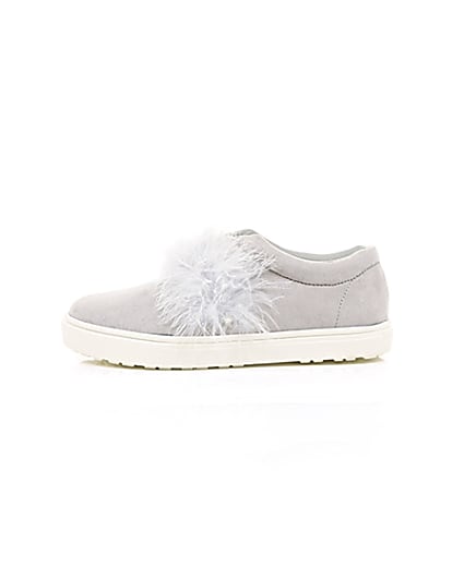 360 degree animation of product Girls grey feather slip on plimsolls frame-22