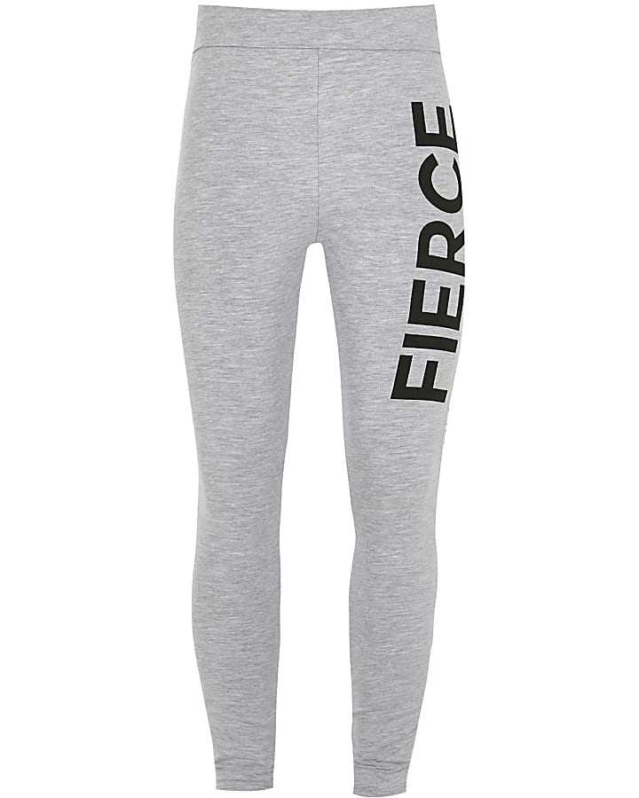 Girls grey 'Fierce' foldover waist leggings