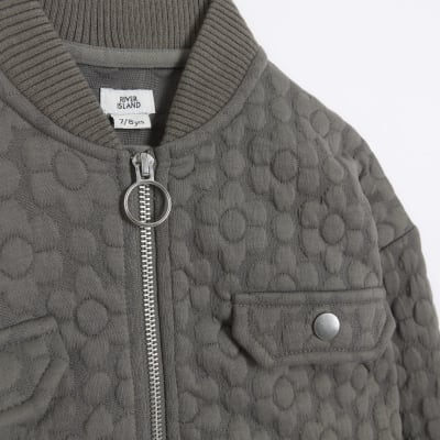 River Island Big & Tall quilted bomber jacket in gray