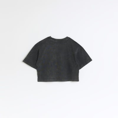 Girls grey foil graphic crop t-shirt