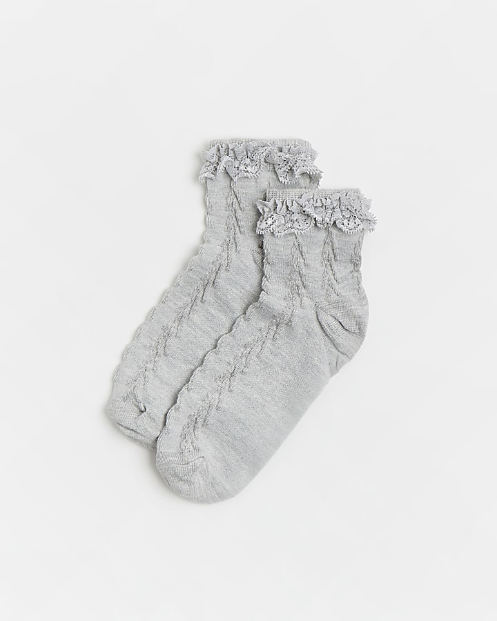 Girls grey frill socks 2 pack