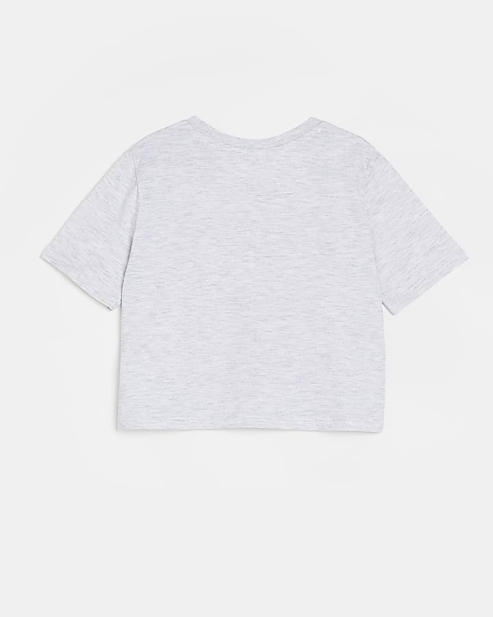 Girls grey graphic crop t-shirt