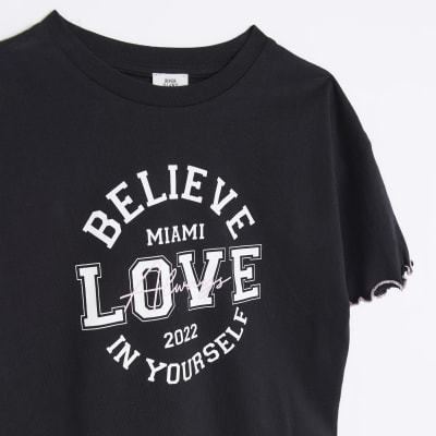 Girls grey graphic frill t-shirt set