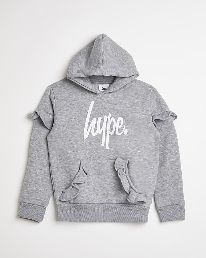 Girls grey HYPE frill hoodie