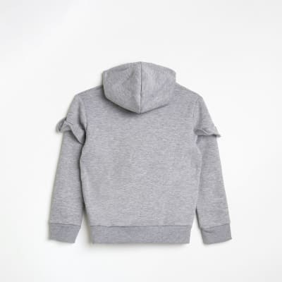 Girls grey HYPE frill hoodie