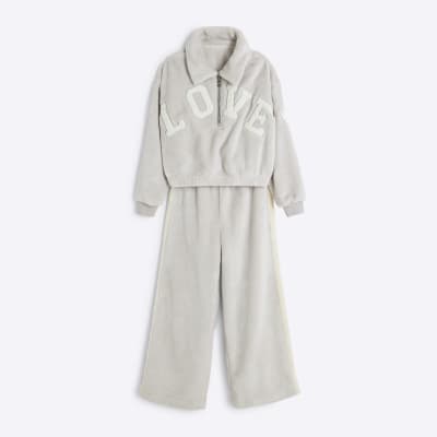 Girls Grey Love Lounge Set River Island