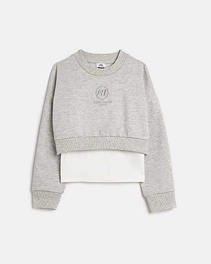 Girls Grey Marl Cropped 2 in 1 Sweatshirt