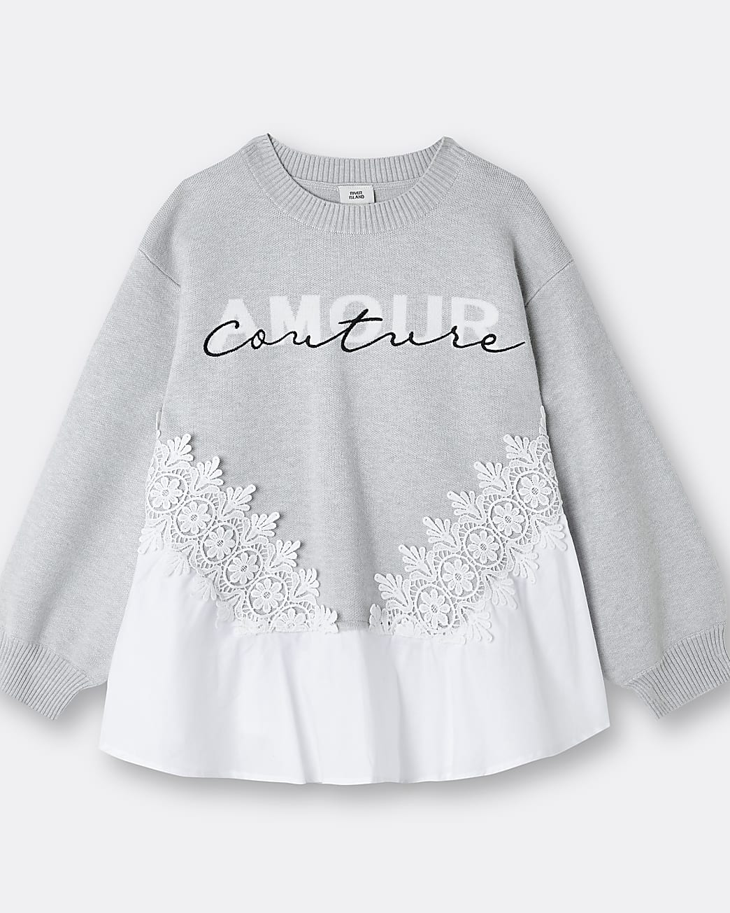 Girls grey Poplin 'Amour Couture' jumper