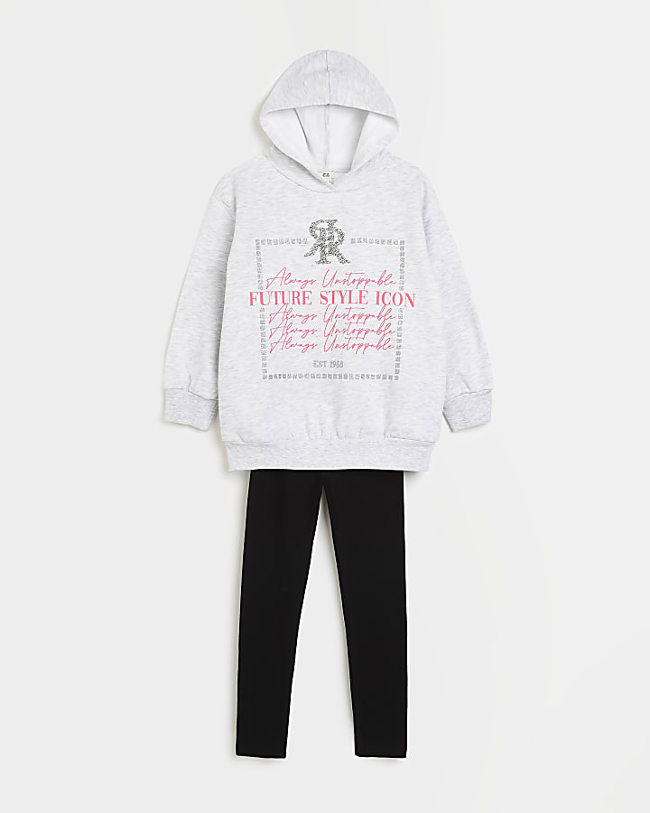 Girls grey RI box graphic hoodie outfit