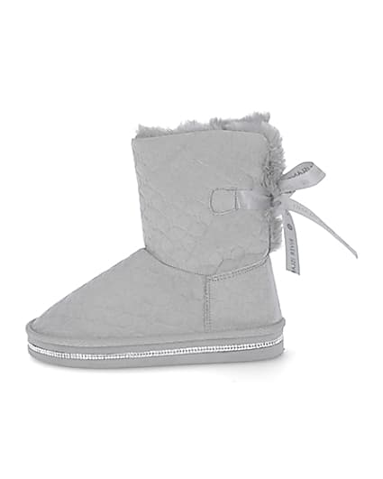 360 degree animation of product Girls grey RI monogram faux fur boots frame-3