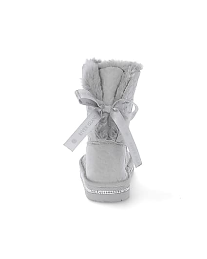 360 degree animation of product Girls grey RI monogram faux fur boots frame-9