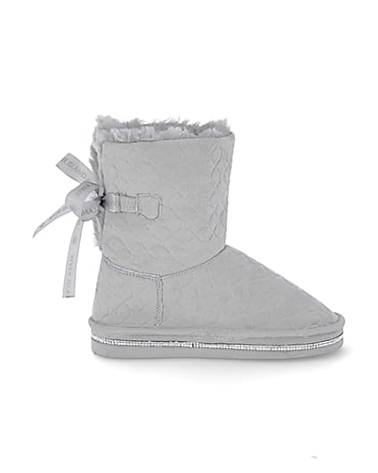 360 degree animation of product Girls grey RI monogram faux fur boots frame-15