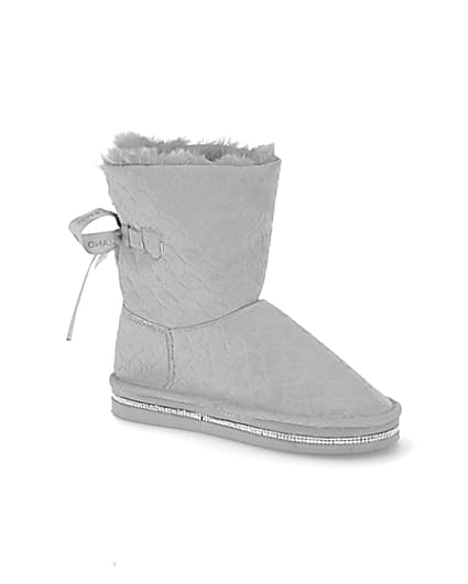 360 degree animation of product Girls grey RI monogram faux fur boots frame-17
