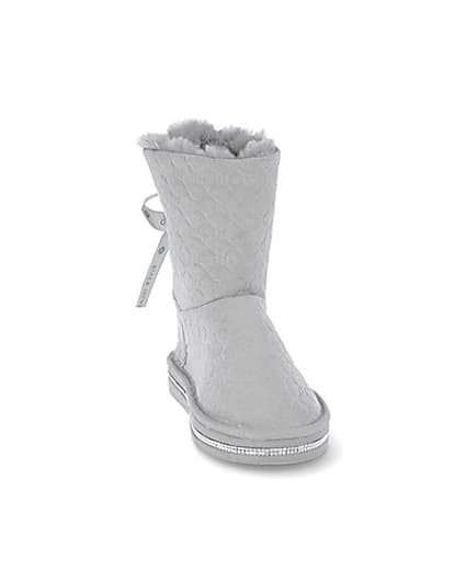 360 degree animation of product Girls grey RI monogram faux fur boots frame-20