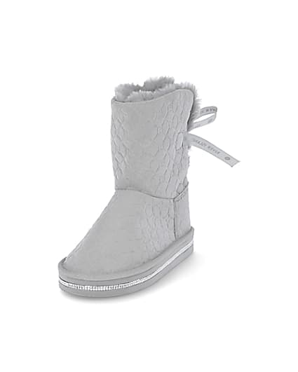 360 degree animation of product Girls grey RI monogram faux fur boots frame-23