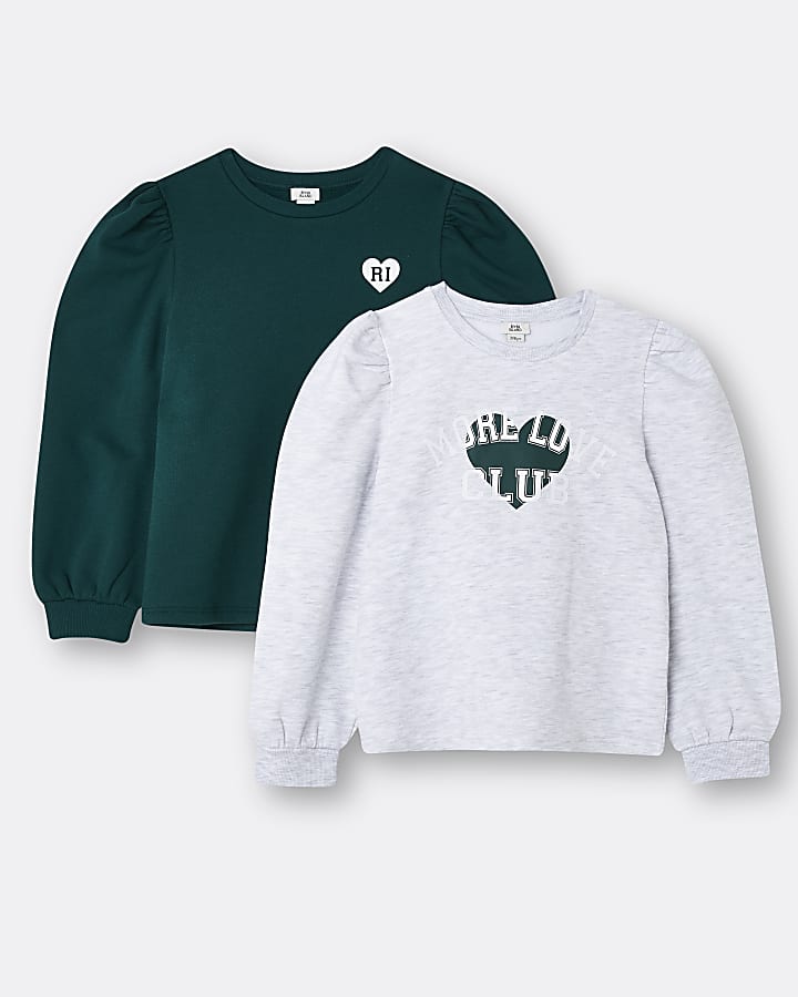 Girls grey RI 'More Love' sweatshirts 2 pack